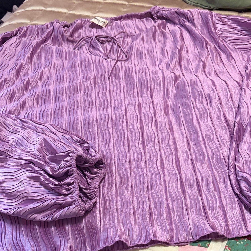Lavender Pleated Long Sleeve Blouse